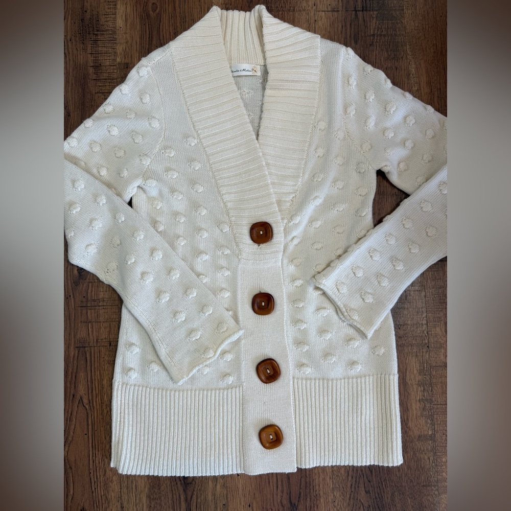 Anthropologie CHARLIE & ROBIN Creamy white Button-Up Women Cardigan Sweater L